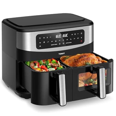 TOKIT Friggitrice ad Aria 2800W Doppio Cestello 10L(4Lx6L), XXL Air Fryer Doppia Zona con Controllo Indipendente, Airfryer 12 Programmi di Cottura da Riscaldamento Rapido a 360°