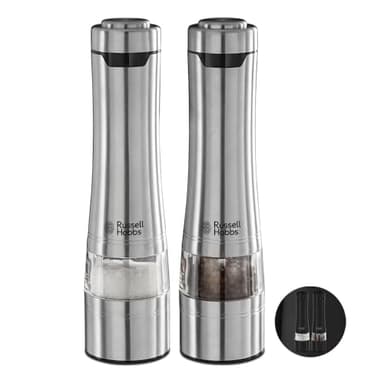 Russell Hobbs Macina Pepe, macina sale e pepe elettrico, ceramica, Macina da fino a grossolano, Illuminazione LED alla base, 2 coperchi, A batteria, Classic 23460-56
