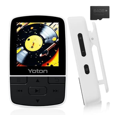 64GB Lettore Musicale con Bluetooth 5.2, Mini MP3 Sportivo Portatile con Clip, Suono HiFi Senza Perdita, Radio FM, Cronometro, Registratore, Contapassi, Ecc., con Auricolari, Bianco