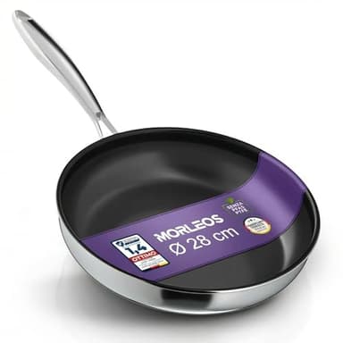 Morleos Padella in ceramica, Ø 28 cm, completamente rivestita, 5 strati, 3 mm, 1,35 kg, per induzione, antiaderente e omelette, senza PFAS e PTFE