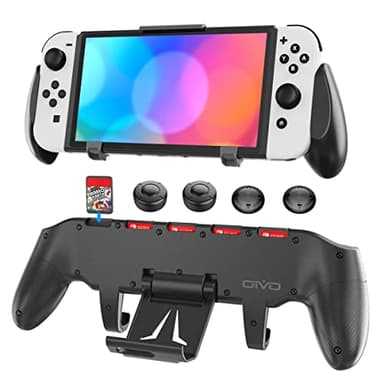 OIVO Custodia Grip per Nintendo Switch, Grip Case Asimmetrica Comfort Ergonomico con Supporto Regolabile e 5 Slot di Gioco