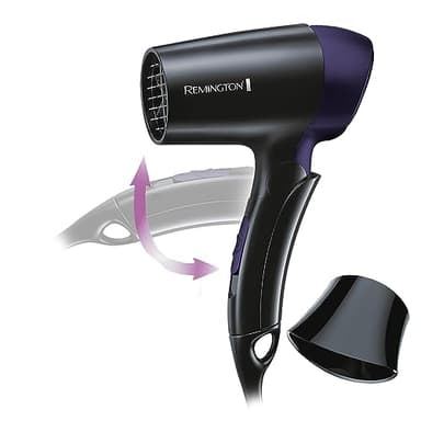Remington Asciugacapelli 1400W - Estremamente piccolo e pieghevole - Asciugacapelli da Viaggio, Bocchetta per lo styling, 2 livelli di riscaldamento e ventola, On the Go D2400