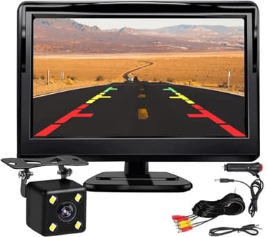 Kairiyard 5" HD LCD Car Monitor con telecamera di retromarcia per auto, impermeabile per visione notturna Kit telecamera di retromarcia per autobus/camion/furgone/camper