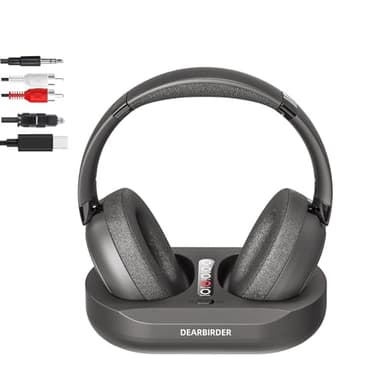 Cuffie TV Senza Fili con Doppia Modalità 2.4G RF e Bluetooth 5.3, Cuffie Senza Fili Over-Ear per Guardare la TV con Base Trasmettitore, Nessun Ritardo Audio, Potenziamento del Volume per Anziani, Nero