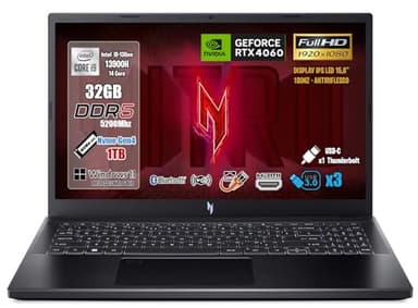 Acer Notebook Gaming Nitro V 15, Intel Core i9-13900H, RAM 32GB DDR5, SSD 1TB, Display 15.6" FullHd IPS 180Hz, NVIDIA GeForce RTX 4060 8GB GDDR6,Wi-Fi 6, Thunderbolt 4.0,Tastiera Retroilluminata, W11.