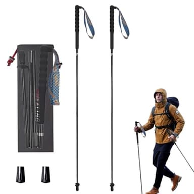 Bastoncini da trekking ultraleggeri, pieghevoli, set da 2, in fibra di carbonio ultraleggeri, con manico anti-umidità, con custodia (120 cm)