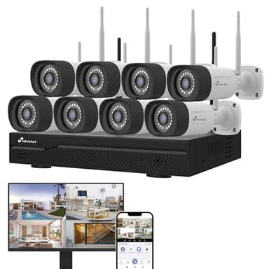 NIVIAN Kit Videosorveglianza WiFi Professionale 2K con 8 Telecamere IP, NVR 16 Canali, Immagini Super HD, IA Rilevamento Umano, Visione Notturna, Audio, HDMI, App EseeCloud, Registrazione 24/7