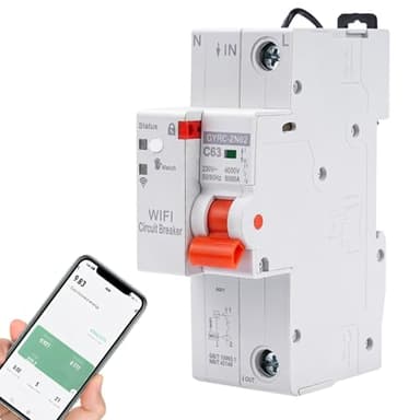 Jadeshay Interruttore Differenziale,1P 63A Salvavita con Riarmo Automatico WiFi Interruttore Magnetotermico Controllo Remoto Tramite APP Tuya sul Cellulare con Protezione Sovratensione Sottotensione