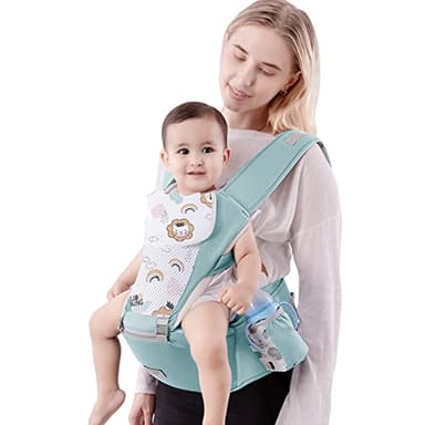 SONARIN Multifunzione Marsupio Neonati con Sedile,Cotone Portantina Ergonomico Porta Bambino Traspirante con Bavaglino,Regolabile per Neonati Bambini 0-36 Mesi,Tutte le Posizioni(Verde)