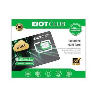 EIOTCLUB eSIM per smartphone Android – Rendi il tuo telefono compatibile con l’eSIM, con download illimitati e roaming dati in oltre 200 paesi nel mondo.(Physical eSIM card)