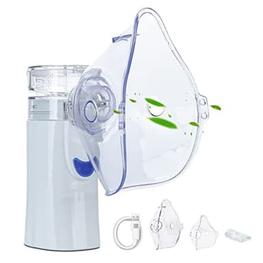 Aerosol Portatile Silenzioso – Apparecchio per Aerosol con 2 Maschere e Boccaglio, Funzione di Pulizia Automatica e di Arresto Automatico, Ideale per Adulti e Bambini, per Uso Domestico e in Viaggio