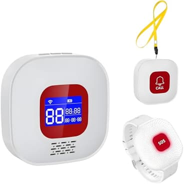 Salvavita Anziani, Pulsante Salvavita Anziani WiFi, App Tuya Smart/Smart Life per Ricevere Notifiche da Remoto (Supporto solo 2.4GHz Wi-Fi), 1 Ricevitore + 1 Pulsante+1 Bracciale