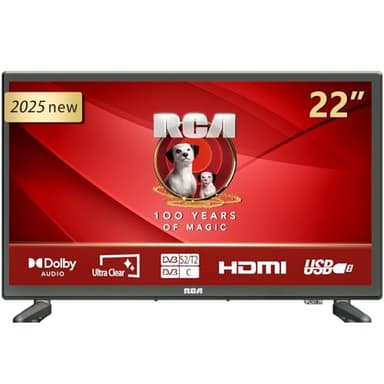 RCA E22 TV 22 Pollici Full HD 1080P Televisore 55cm Dolby Audio Triplo Tuner Porte VGA/HDMI/USB,2025 [Classe di Efficienza Energetica E]