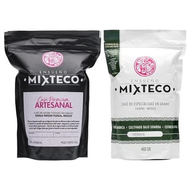Ensueño Mixteco - Confezione 2 sacchi di caffè in grani - Caffè speciale 460 g + Caffè tostato naturale 500 g - Caffè 100% Arabica - Produzione artigianale - Origine Messico