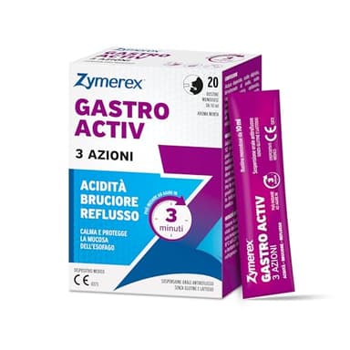 Zymerex - Gastro Activ 3 Azioni | Reflusso | Bruciore di stomaco | Acidità | Senza glutine e lattosio (Bustine - 20 Unità)