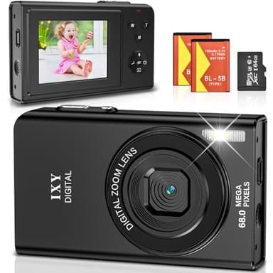 Macchina Fotografica Digitale 68MP 4K Fotocamera Digitale con Zoom Digitale 16X Ricaricabile Macchina Digitale Compatta con Scheda da 64GB per Bambini Studenti Principianti (Nero)