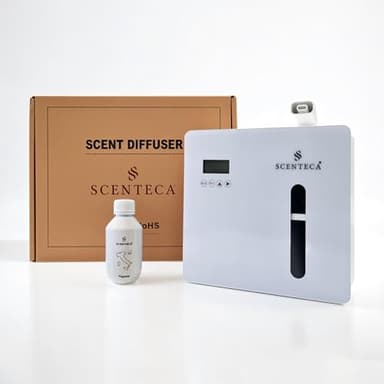 Diffusore Elettrico di Oli essenziali a Nebulizzazione, Per Casa e Ambienti Professionali, Copre 300 mq, Gestibile da Smarthphone, Con Tè Bianco e Fiori di Primavera (100 ml), Mod. AD-P7 Scenteca