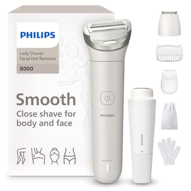 Philips Lady Shaver Serie 8000 - Rasoio senza filo, Wet & Dry, sistema di rasatura a 3 lame, testina di rasatura flessibile,per viso,corpo, gambe e zona bikini,100 minuti di utilizzo,modello BRL159/00
