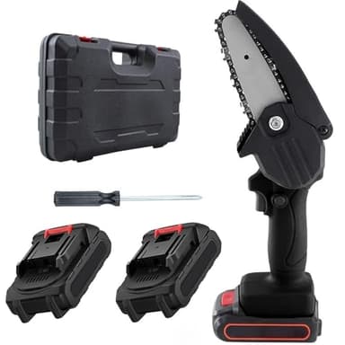 Mini Motosega a Batteria 48V Ricaricabile con 2 Batterie, Motosega Elettrica Portatile Lama 4 Pollici per Potatura Alberi e Rami, Sega Elettrica a Una Mano con Valigetta