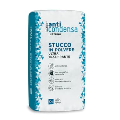 RASABEN - Stucco in Polvere Anticondensa con Microsfere Ceramiche, per Ambienti poco Ventilati, Riduce il Riverbero e il Contrasto Termico, Ultra Traspirante, Uso Interno, Made in Italy, Sacco da 10kg