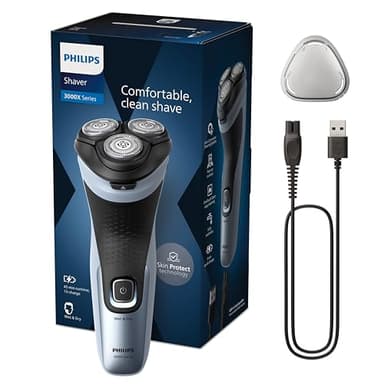 Philips rasoio elettrico serie 3000x - Rasoio elettrico Wet & Dry per uomo colore blu cielo, con tecnologia SkinProtect, rifinitore a scomparsa, rasoio ergonomico per uomo (modello X3053/00)