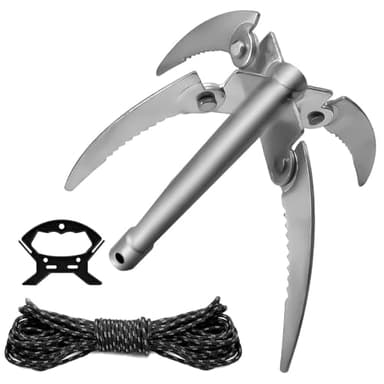 TIANLIN Ancora per SUP, Kayak e Barca con Corda da 9.5m e Manico, 0.4kg, Zanche Rinforzate, Ancora Pieghevole per Kayak e SUP, per Rimuovere la Vegetazione Acquatica Prima della Pesca