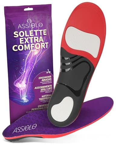 ASSIOLO Solette Scarpe Extra Comfort Multiuso con Supporto Arco Plantare - Solette Ortopediche in Gel Ammortizzante per gli Urti - Soletta Scarpe Uomo e Donna Ritagliabili Taglia 35-37