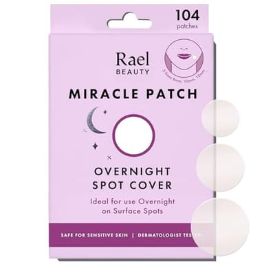 Rael Miracle Notte Patch Brufoli - Idrocolloide Pimple Patches, Cerotti Brufoli Viso, Anti Acne, Adesivo Extra, 3 Taglie (104 Pezzi)