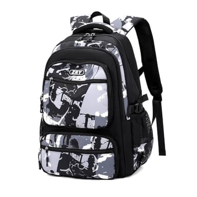 Amythe Zaino Scuola Media e Superiore per Ragazzi: Stile Casual e alla Moda per Adolescenti dai 10 Anni in su, Zainetto Porta PC Grande Nero in Nylon Impermeabile