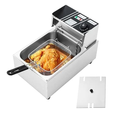OUBUBY Friggitrice ad olio con tecnologia a zona fredda, friggitrice con capacità di 6 l, regolatore di temperatura fino a 200 °C, parzialmente lavabile in lavastoviglie, friggitrice da 2500 W con
