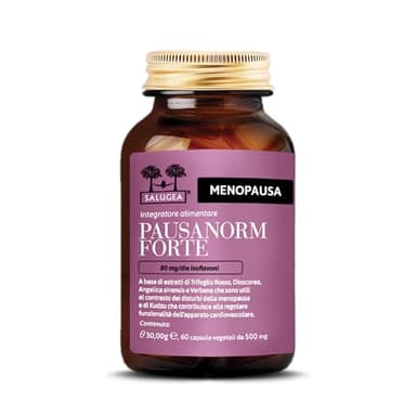Pausanorm Forte Salugea - Integratore per la Menopausa senza Soia - 100% Naturale con Trifoglio Rosso, Kudzu, Dioscorea, Verbena - Flacone In Vetro - 60 Capsule