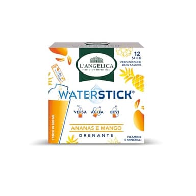 L'Angelica, Waterstick, Gusto Ananas e Mango, Drenante, Con Vitamine e Minerali, Contro Stanchezza e Affaticamento, Zero Zuccheri & Zero Calorie, Senza Conservanti, 1 Astuccio da 12 Stick