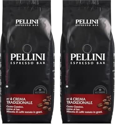 Pellini N.4 Tradizionale, Caffè in Grani per Espresso 1kg, Miscele Arabica e Robusta dal Gusto Classico, Caffè in Chicchi a Tostatura Media (Confezione da 2)