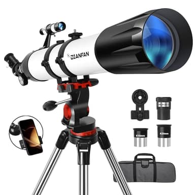 Dianfan Telescopio,90 mm 800 Telescopio Astronomico Adulti Bambini,32X-240X Telescopi Rifrattore Portatile per Principianti,con Treppiede Inossidabile e Adattatore per Telefono, Borsa