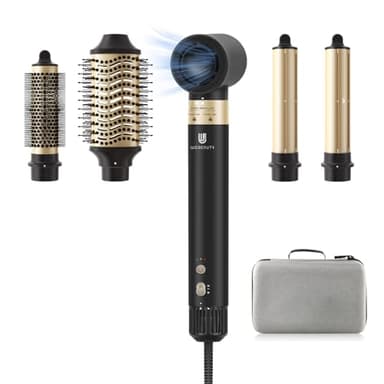 webeauty 5 in 1 Asciugacapelli Air Styler, 110,000GIRI/MIN, 20M/S, 1400W Phon Ad Alta Velocità, 200 Milioni di Ioni Phon Capelli con Spazzola Asciugacapelli e Air Arricciacapelli Automatico, Nero