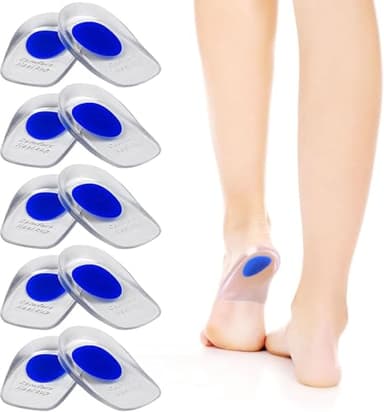 MINISOISO Set 5 Paia Talloniere in Silicone, Cuscinetti Gel Antishock per Sollievo da Dolore di Tallonite, Sperone Calcaneare, Fascite Plantare e Dolore al Tendine d'Achille, Taglia Unisex, Large, Blu