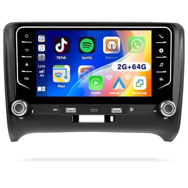 2G+64G CAMECHO Carplay Autoradio Android 13 per Audi TT MK 2008-2014, 7 Pollici Touch Schermo con Mirror Link GPS Navi WIFI Bluetooth FM/RDS Radio Telecamera Posteriore&MIC