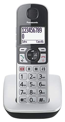 Panasonic KX-TGE510JTS Telefono Cordless (DECT), Ampio Schermo Retroilluminato, Tasti Grandi, Tasto Amplificatore ed Emergenza, Compatibilità con Apparecchi Acustici, Utilizzo Facilitato, Silver/Nero