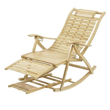 FATIVO Poltrona a dondolo pieghevole, sedia a dondolo in bambù regolabile a 5 livelli, sedia a dondolo con balcone, giardino con massaggio poggiapiedi, bracciolo e cuscino, portata massima di 150 kg