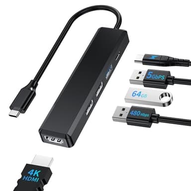 BHHB M80 Hub USB C HDMI 4K/ PD 100W Carica/USB 3.0 5Gbps/ 2*USB 2.0, Hub USBC 5 in 1 Adattatore Multiporta Type C Docking Station Compatibile con MacBook Pro/Air M4 M3 M2 M1, Mac, iMac, iPad, iPhone