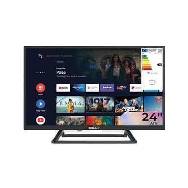 DIGIQUEST Smart TV 24” S2/T2 HEVC MAIN10 HD Ready, Android Google TV, Wi-Fi, LCN, Tivùsat, Doppio tuner, Mediaplayer, Funzione CEC, base centrale, Nero [classe di efficienza energetica E]