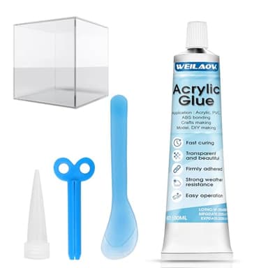 WEILAOK Colla per Vetro Extra Forte Trasparente, Colla Acrilica, colla per Plexiglass Trasparente, collas Plexiglass, Adatto a Vari Materiali Come Acrilico, Plastica, Vetro, Ceramica, ecc, 100 ML