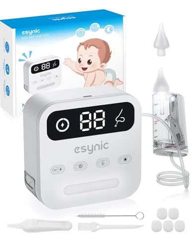 eSynic Aspiratore Nasale Elettrico per Neonati con 9 Livelli di Aspirazione, 2 Ugelli in Silicone e Raccoglitore 15ml Lavabili, LCD Aspira Muco Ricaricabile con Luce LED e Cassetto per Accessori
