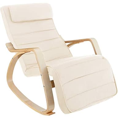 tectake® Sedia A Dondolo, Poltrona Relax Ergonomica, Poggiapiedi, Poltrona a Dondolo, Imbottita, Rivestimento Lavabile, Struttura In Legno, Per Salotto, Camera Da Letto, Ufficio, Studio - Beige