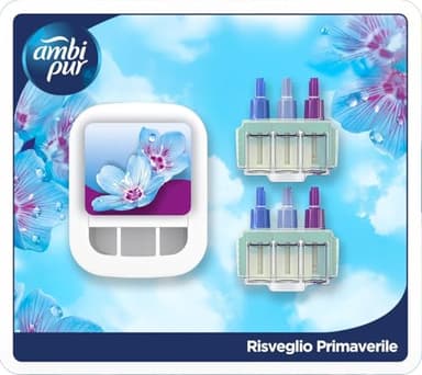 Ambi Pur 3Volution Profumatore per Ambienti, Diffusore Elettrico e 2 Ricariche, Fragranza Lenor Risveglio Primaverile, tecnologia Elimina Odori, Fino a 90 Giorni di Profumo per Ricarica