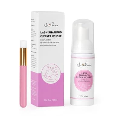 Natuhana Shampoo Extension Ciglia con Pennello Kit Delicato Detergente Mousse Lash Pulitore 60ml