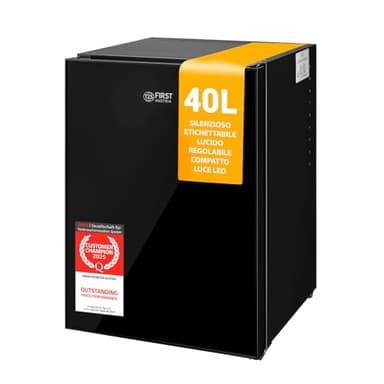 TZS First Austria - Mini Frigorifero 40L silenzioso - Piccolo Minifrigo con porta reversibile e luce interna - Minibar per campeggio, ufficio, camera da letto e hotel - Facciata in vetro