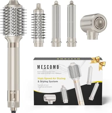 MESCOMB Hair Styler 5 in 1 & Spazzola Asciugacapelli, Asciugatura Rapida, Arricciacapelli Automatico, Crea Ricci, Volume e Lisciatura, Nessun Danno Termico con Ricci per Fare Regali