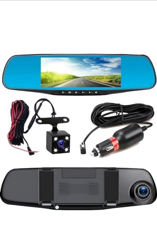 Full HD dash cam per specchietto retrovisore con telecamera per la retromarcia con visione notturna, registrazione in loop e display da 4,3 pollici, 170° 120° posteriore, doppia auto 1080P