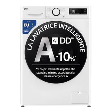LG AI DD F4R3010NSWW Lavatrice Classe A -10%, Carica Frontale Serie R3, Lavatrice 10kg, 1400 giri, AIWash, Lavaggio a vapore, Motore Direct Drive, Smart Diagnosis, Libera installazione, Bianca